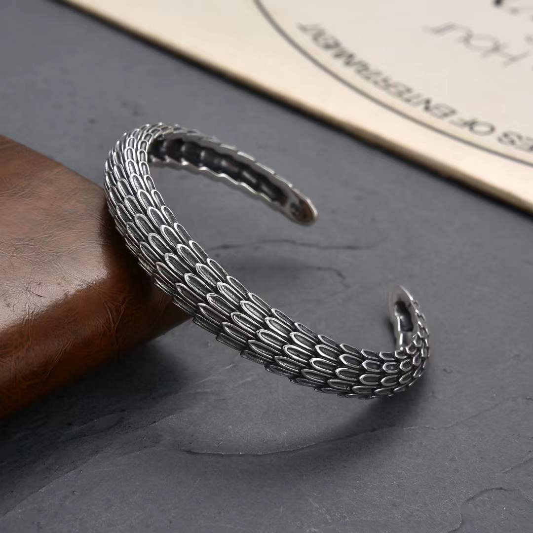 Valdran - Dragon Scale Silver Cuff Bracelet