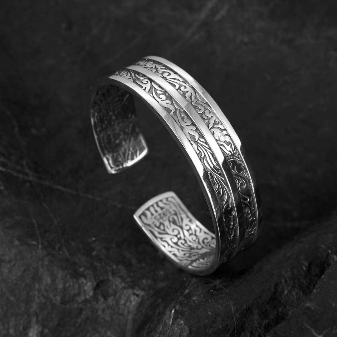 Bravon - Sculpted Vine Silver Cuff Bracelet