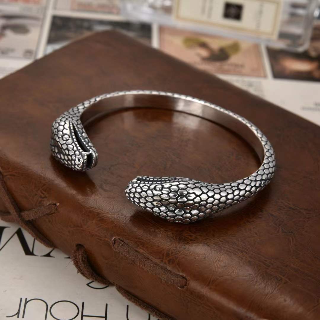 Varka - Twin Serpent Silver Cuff Bracelet