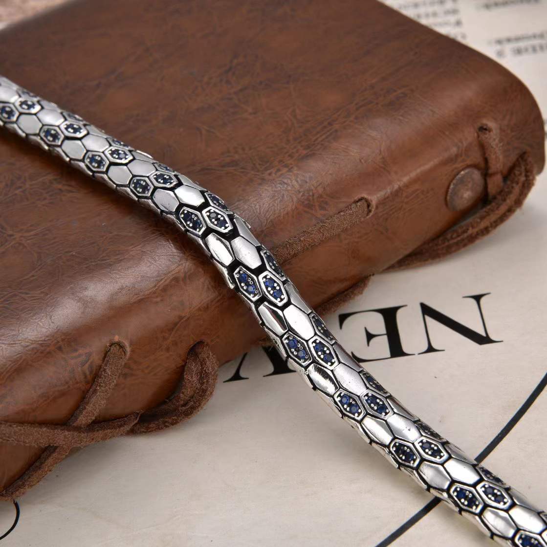 Myron - Sapphire Serpent Silver Bracelet
