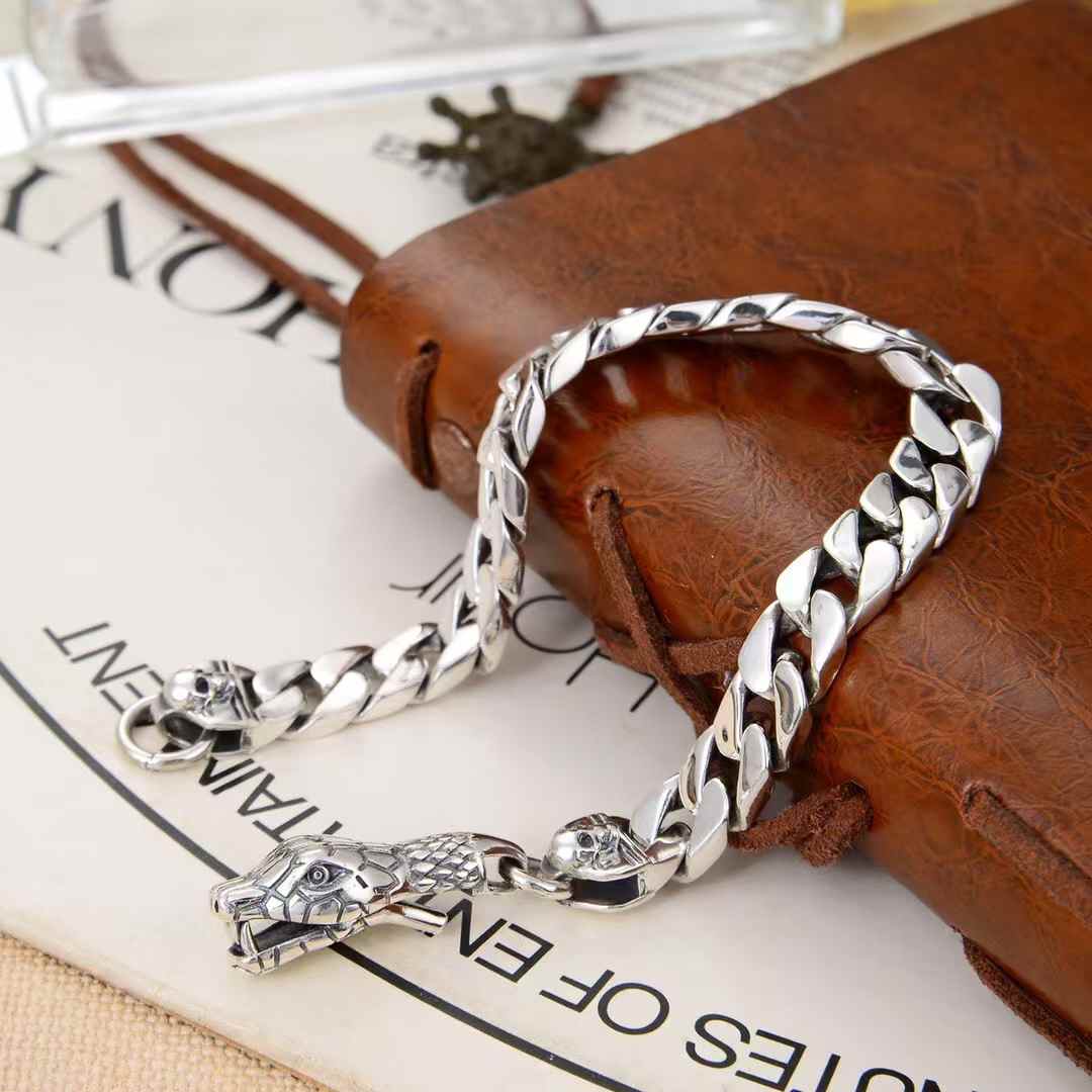 Drakar - Serpent Clasp Silver Cuban Bracelet