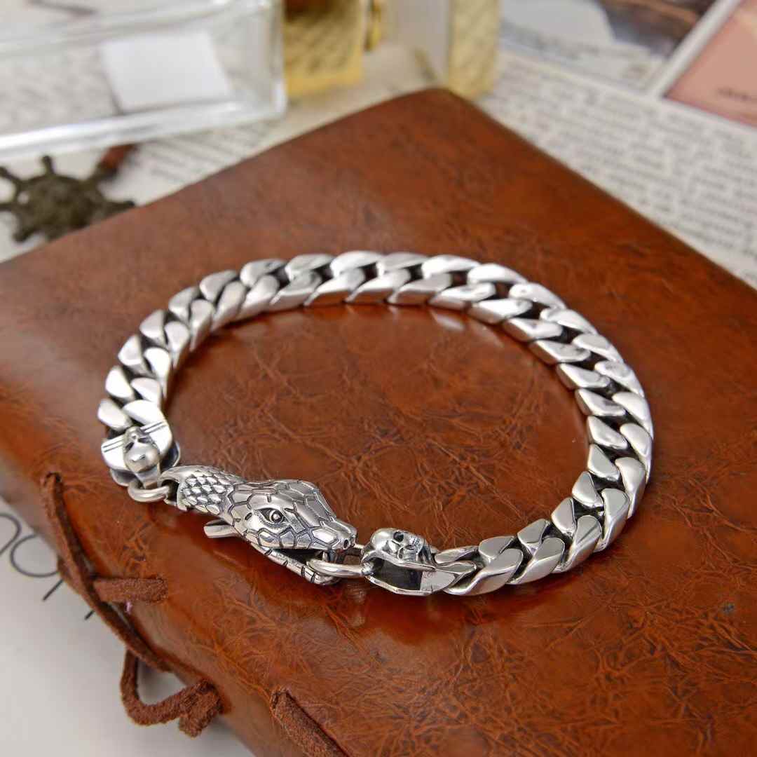Drakar - Serpent Clasp Silver Cuban Bracelet
