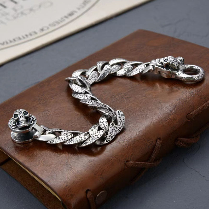 Trevus - Twin Skull Silver Bracelet