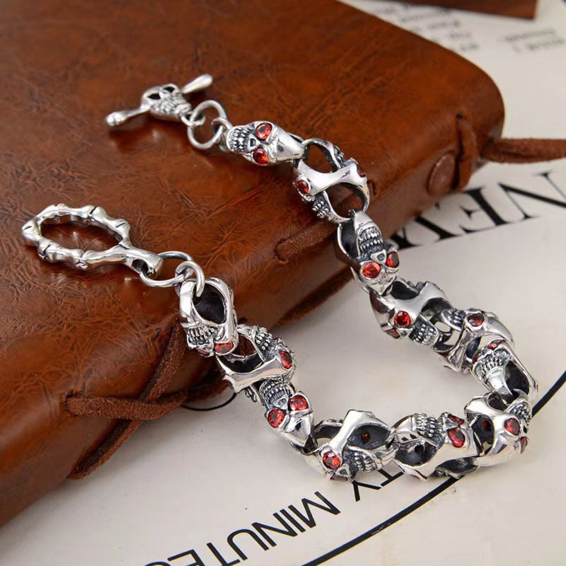 Gravros - Blood-Eyed Skull Silver Bracelet