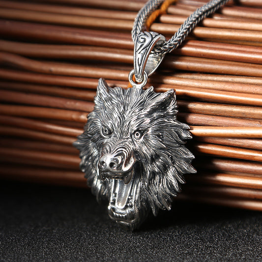 Lupo - Antique Silver Wolf Pendant Necklace