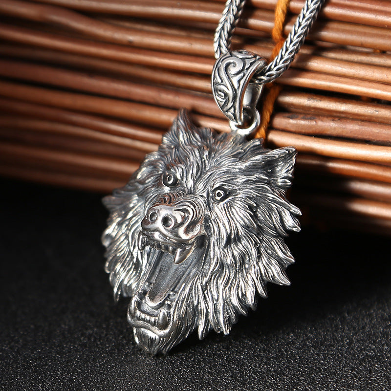 Lupo - Antique Silver Wolf Pendant Necklace