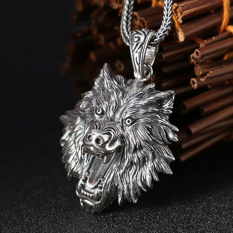 Lupo - Antique Silver Wolf Pendant Necklace