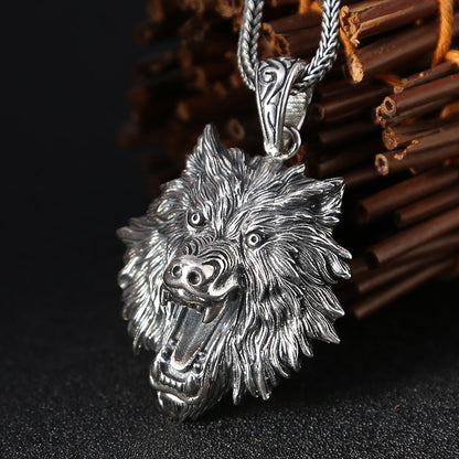 Lupo - Antique Silver Wolf Pendant Necklace