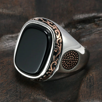 Natural Black Onyx Stones Mens Ring