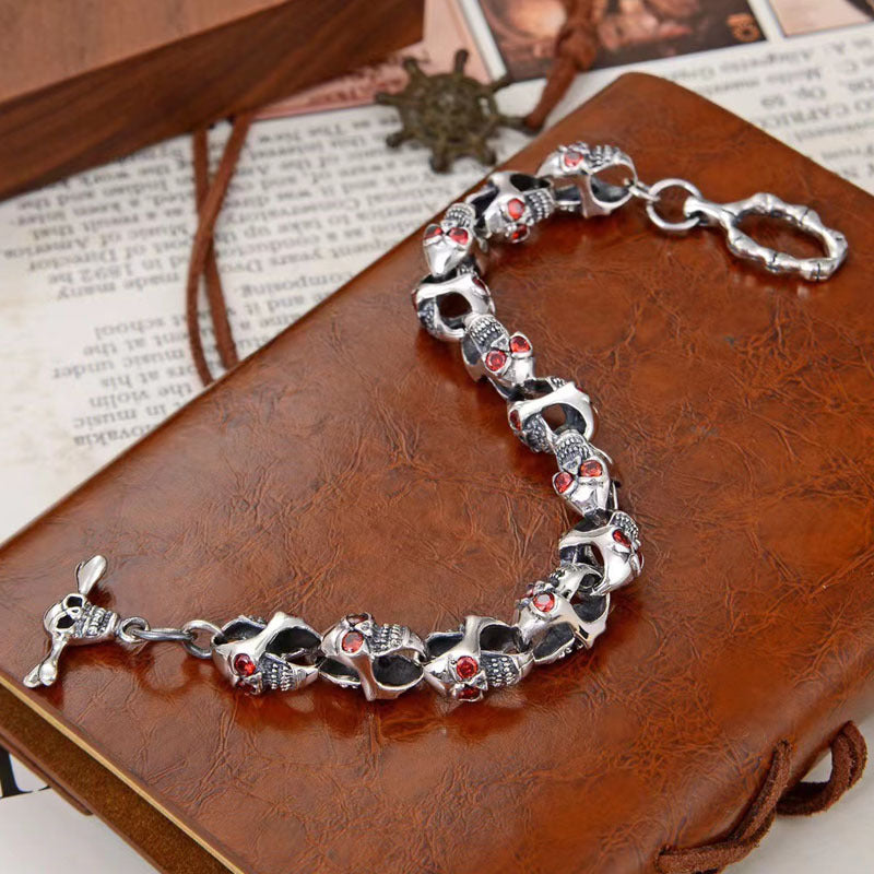 Gravros - Blood-Eyed Skull Silver Bracelet