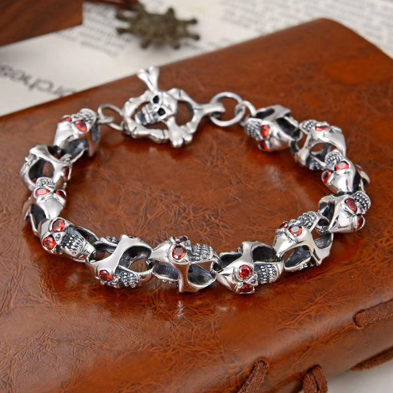 Gravros - Blood-Eyed Skull Silver Bracelet