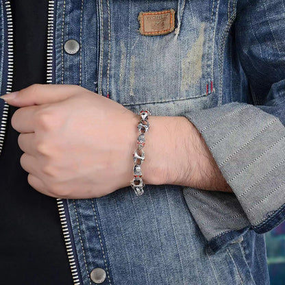 Gravros - Blood-Eyed Skull Silver Bracelet