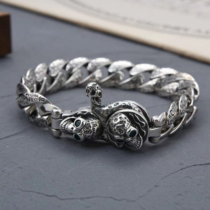 Trevus - Twin Skull Silver Bracelet
