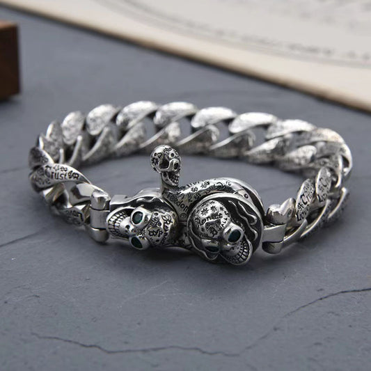 Trevus - Twin Skull Silver Bracelet