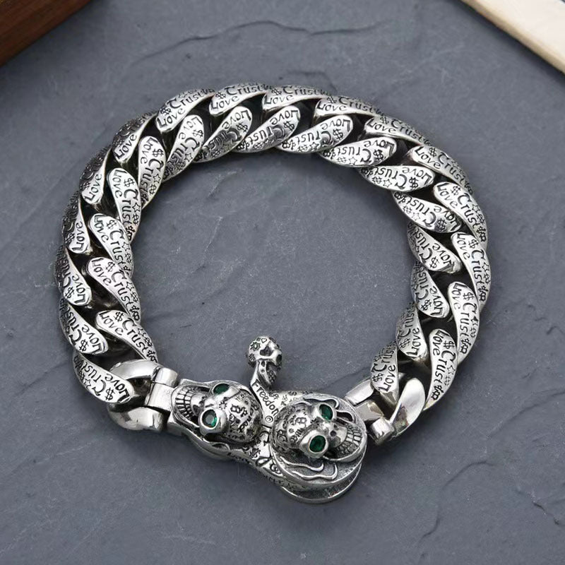Trevus - Twin Skull Silver Bracelet
