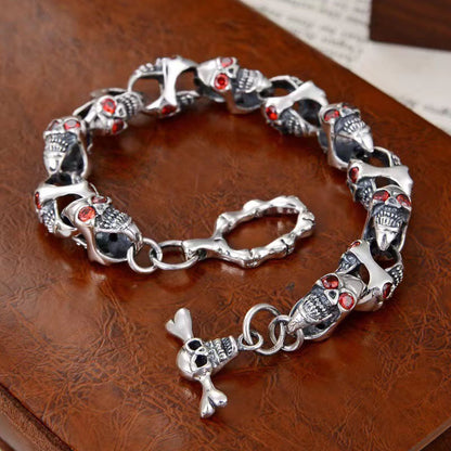 Gravros - Blood-Eyed Skull Silver Bracelet