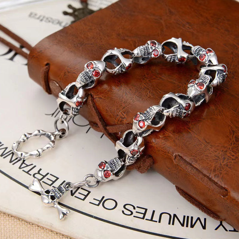 Gravros - Blood-Eyed Skull Silver Bracelet