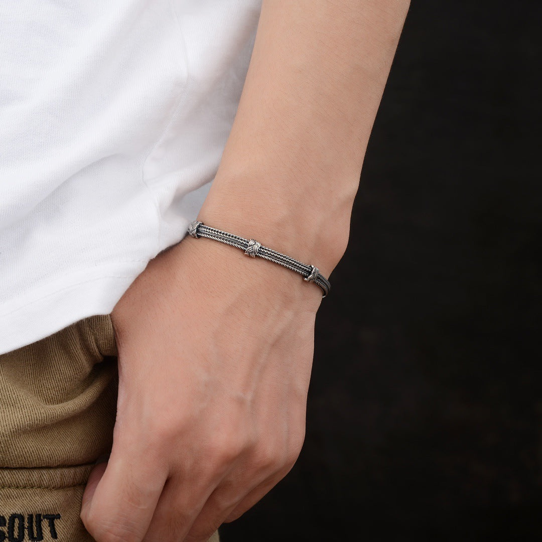 Aurenix – Twin Serpent Silver Bracelet