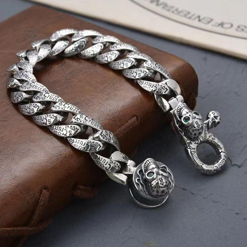 Trevus - Twin Skull Silver Bracelet