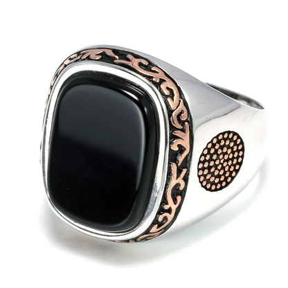 Natural Black Onyx Stones Mens Ring