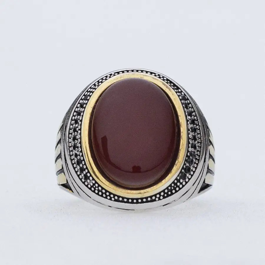 Red Natural Agate Stone Ring