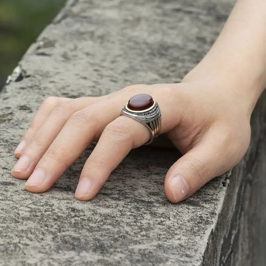 Red Natural Agate Stone Ring