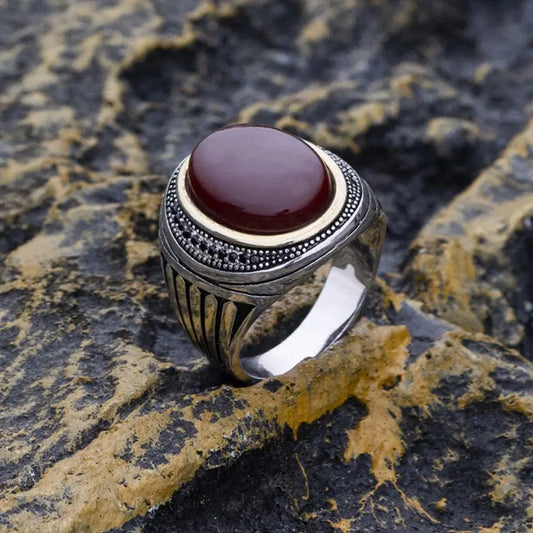 Red Natural Agate Stone Ring