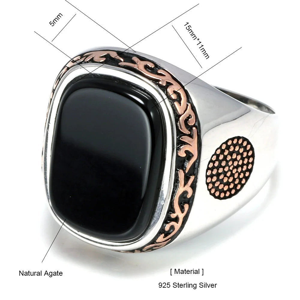 Natural Black Onyx Stones Mens Ring