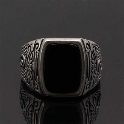 Rectangle Agate Stone Silver Ring