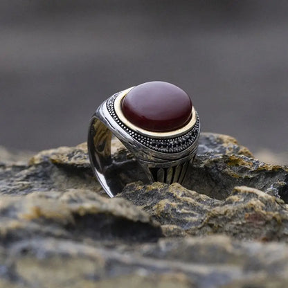 Red Natural Agate Stone Ring