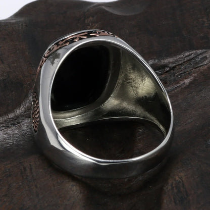 Natural Black Onyx Stones Mens Ring