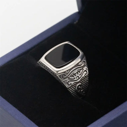 Rectangle Agate Stone Silver Ring