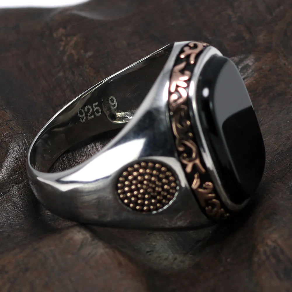 Natural Black Onyx Stones Mens Ring